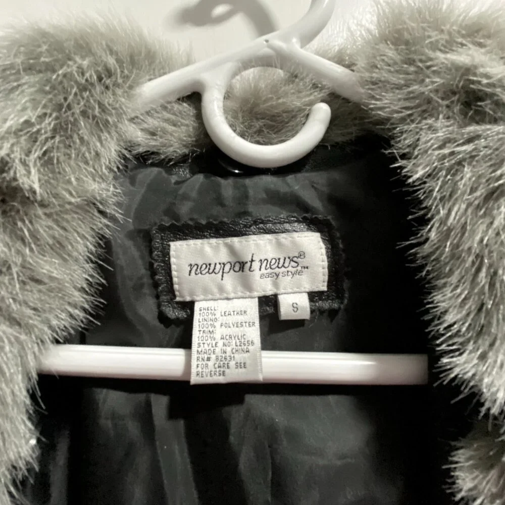 Vintage Newport News Leather Faux Fur Steampunk Goth Punk Belted Y2K Long Coat S - Picture 9 of 13